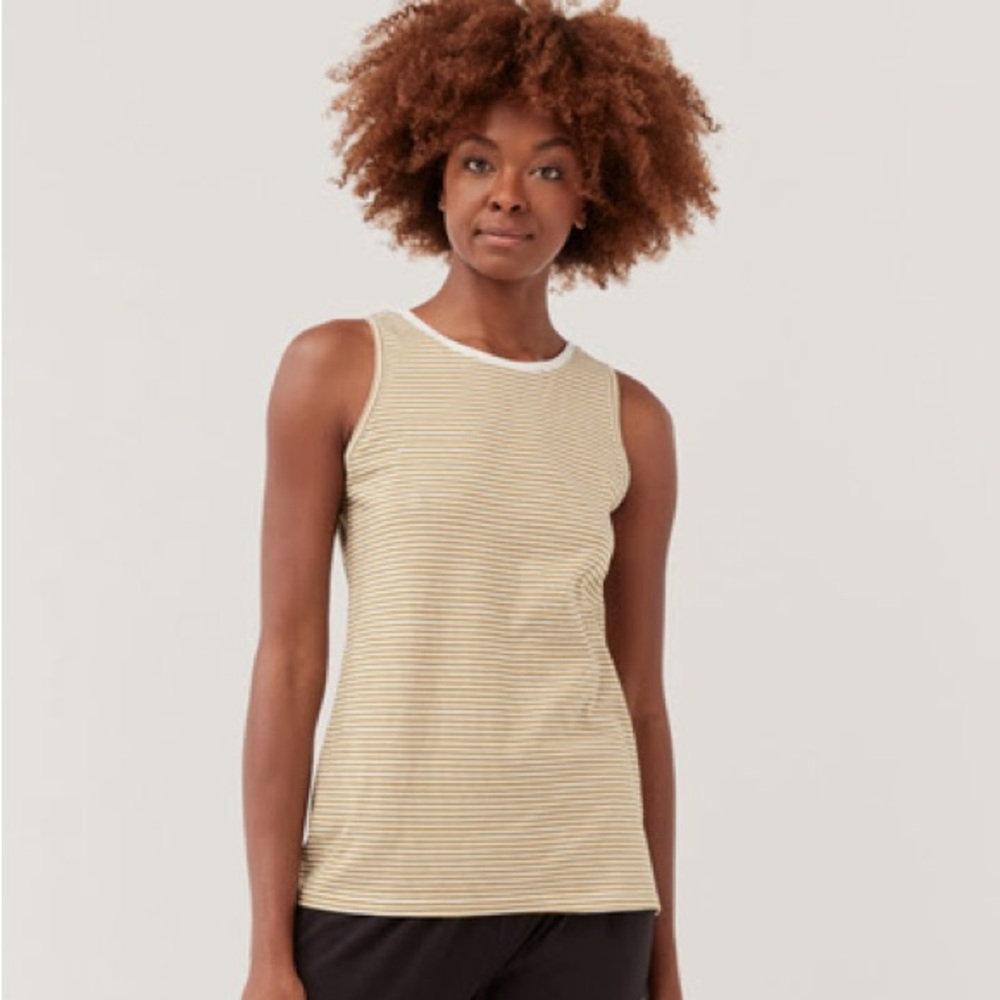 Pact Organic Cotton Softspun High Neck Tank, M, Fennel Pinstripe